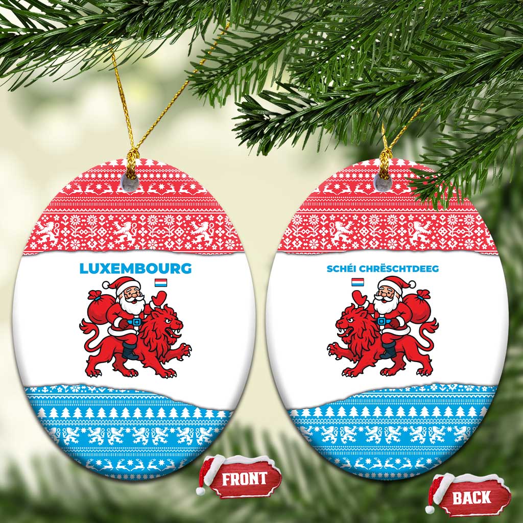 Luxembourg Christmas Ceramic Ornament with Santa Claus Red Lion Snowflake Pattern and National Flag Design - Wonder Print Shop