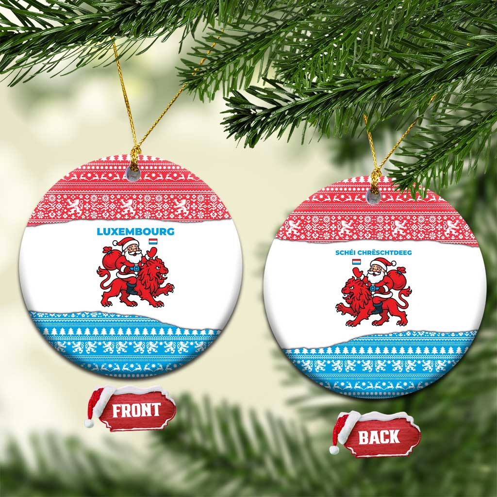 Luxembourg Christmas Ceramic Ornament with Santa Claus Red Lion Snowflake Pattern and National Flag Design - Wonder Print Shop