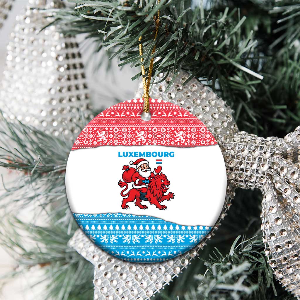 Luxembourg Christmas Ceramic Ornament with Santa Claus Red Lion Snowflake Pattern and National Flag Design - Wonder Print Shop