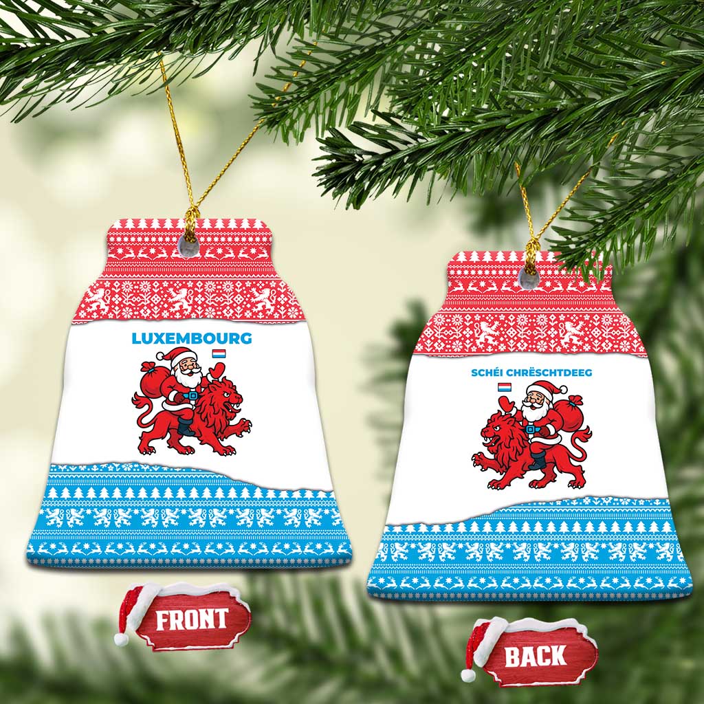 Luxembourg Christmas Ceramic Ornament with Santa Claus Red Lion Snowflake Pattern and National Flag Design - Wonder Print Shop