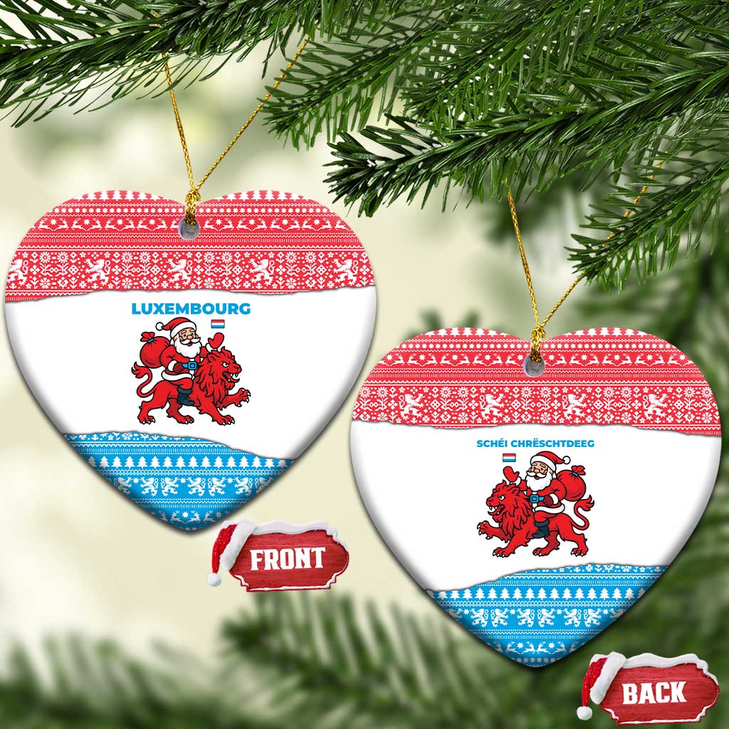 Luxembourg Christmas Ceramic Ornament with Santa Claus Red Lion Snowflake Pattern and National Flag Design - Wonder Print Shop