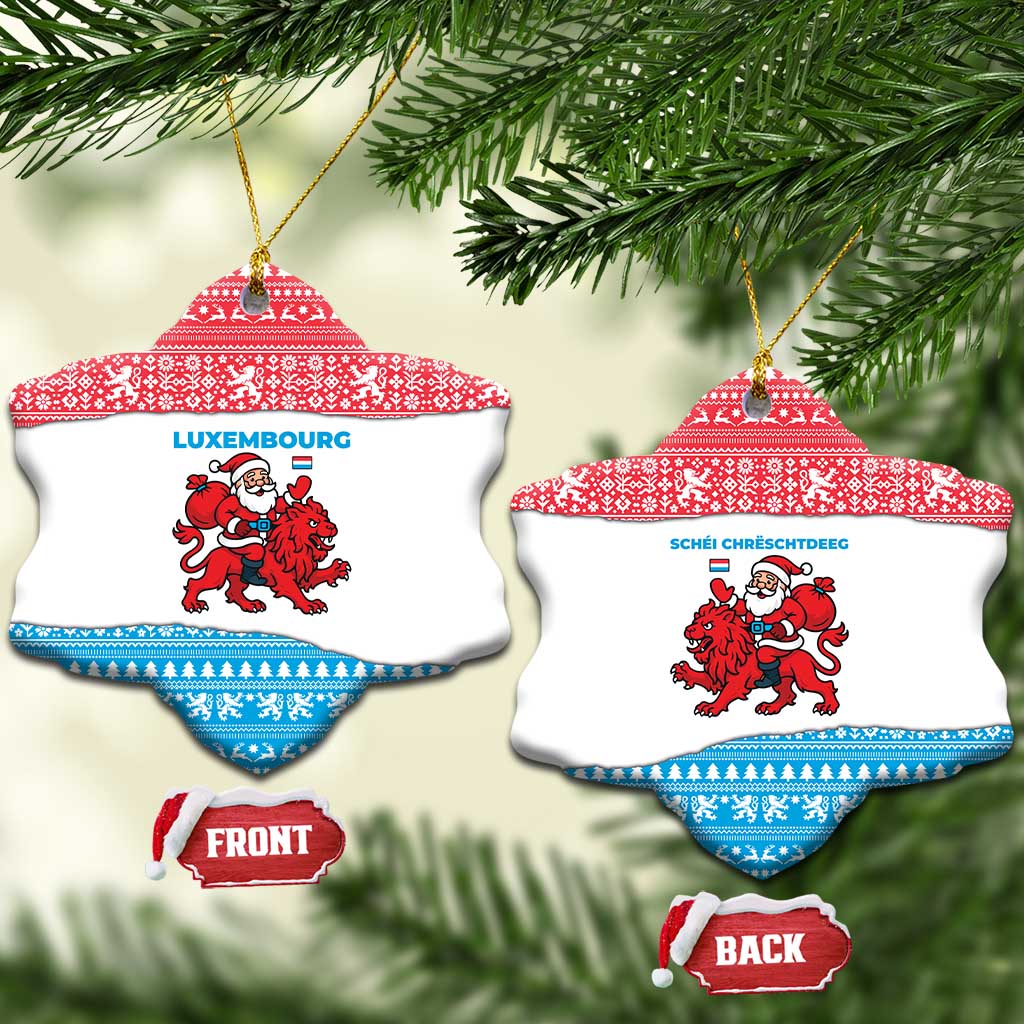 Luxembourg Christmas Ceramic Ornament with Santa Claus Red Lion Snowflake Pattern and National Flag Design - Wonder Print Shop