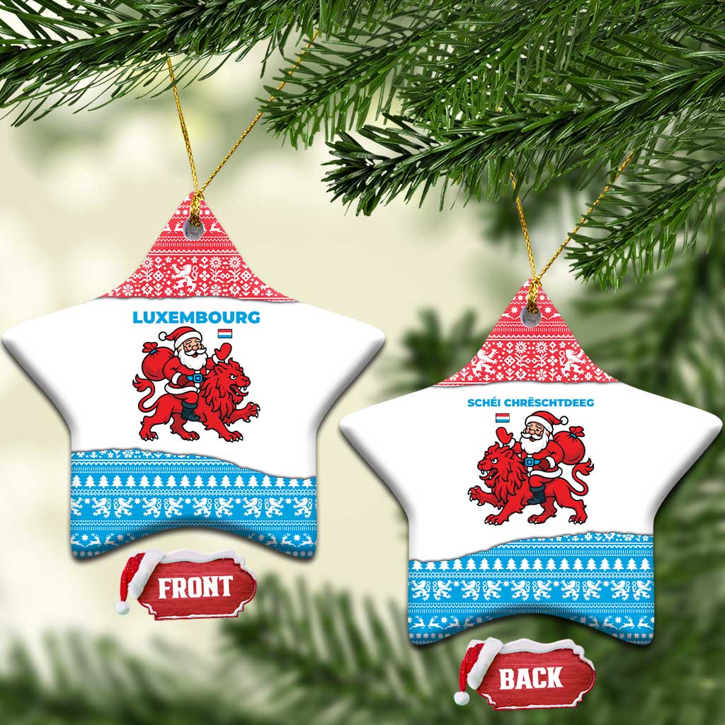 Luxembourg Christmas Ceramic Ornament with Santa Claus Red Lion Snowflake Pattern and National Flag Design - Wonder Print Shop