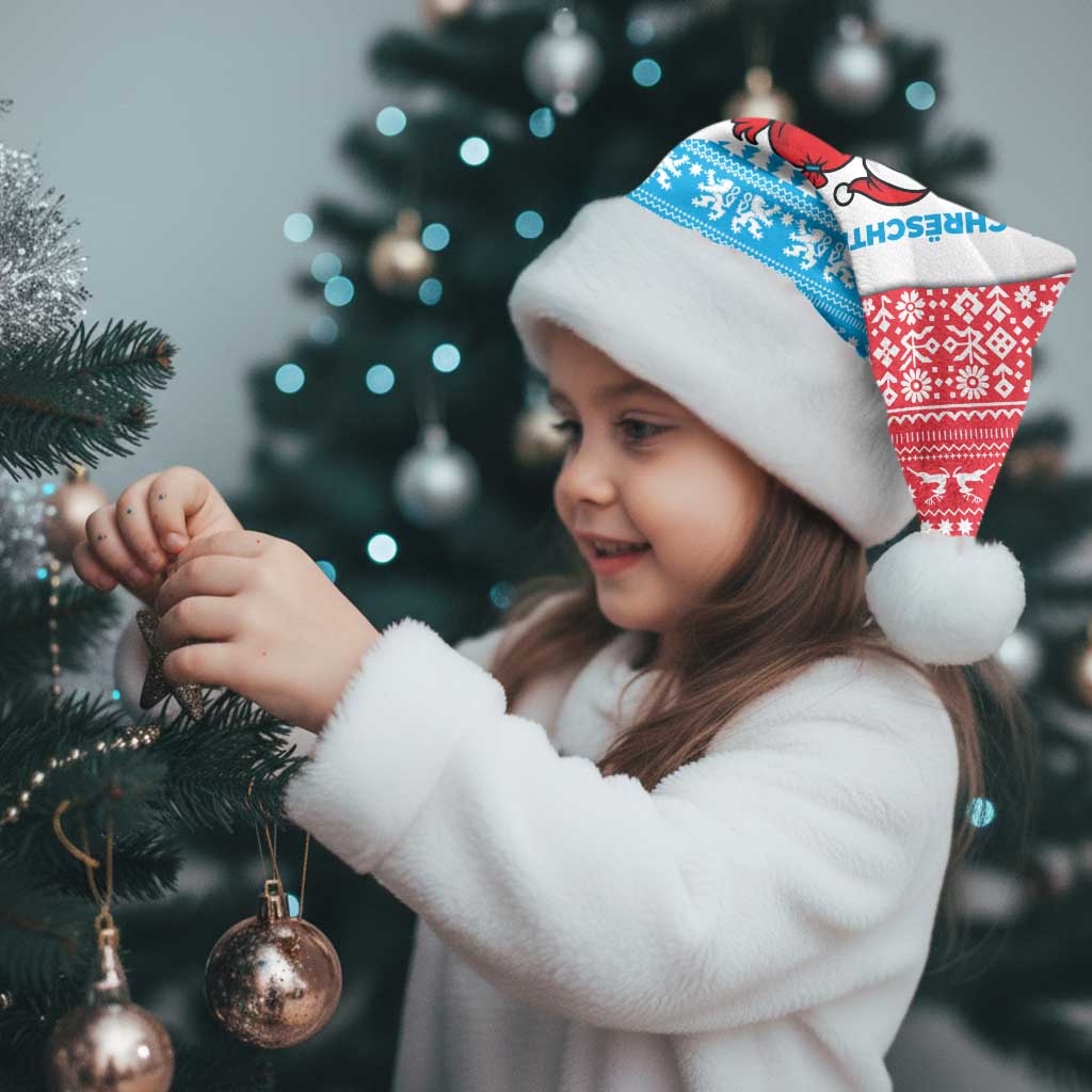 Luxembourg Christmas Santa Hat with Santa Claus Red Lion Snowflake Pattern and National Flag Design - Wonder Print Shop
