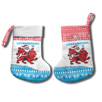 Luxembourg Christmas Stocking with Santa Claus Red Lion Snowflake Pattern and National Flag Design - Wonder Print Shop