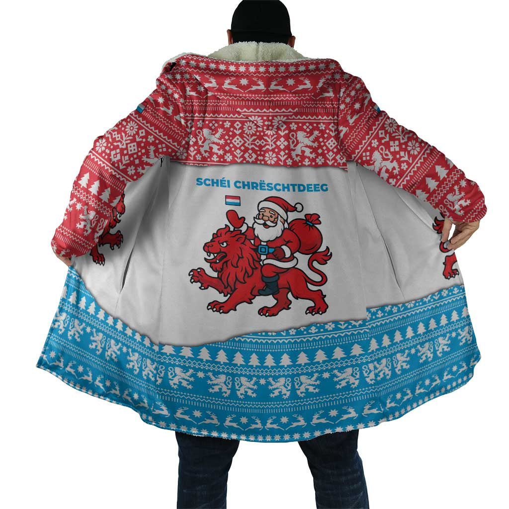 Luxembourg Christmas Cloak with Santa Claus Red Lion Snowflake Pattern and National Flag Design - Wonder Print Shop