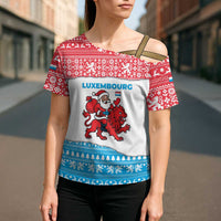 Luxembourg Christmas Cross Shoulder Shirt with Santa Claus Red Lion Snowflake Pattern and National Flag Design - Wonder Print Shop