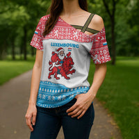 Luxembourg Christmas Cross Shoulder Shirt with Santa Claus Red Lion Snowflake Pattern and National Flag Design - Wonder Print Shop
