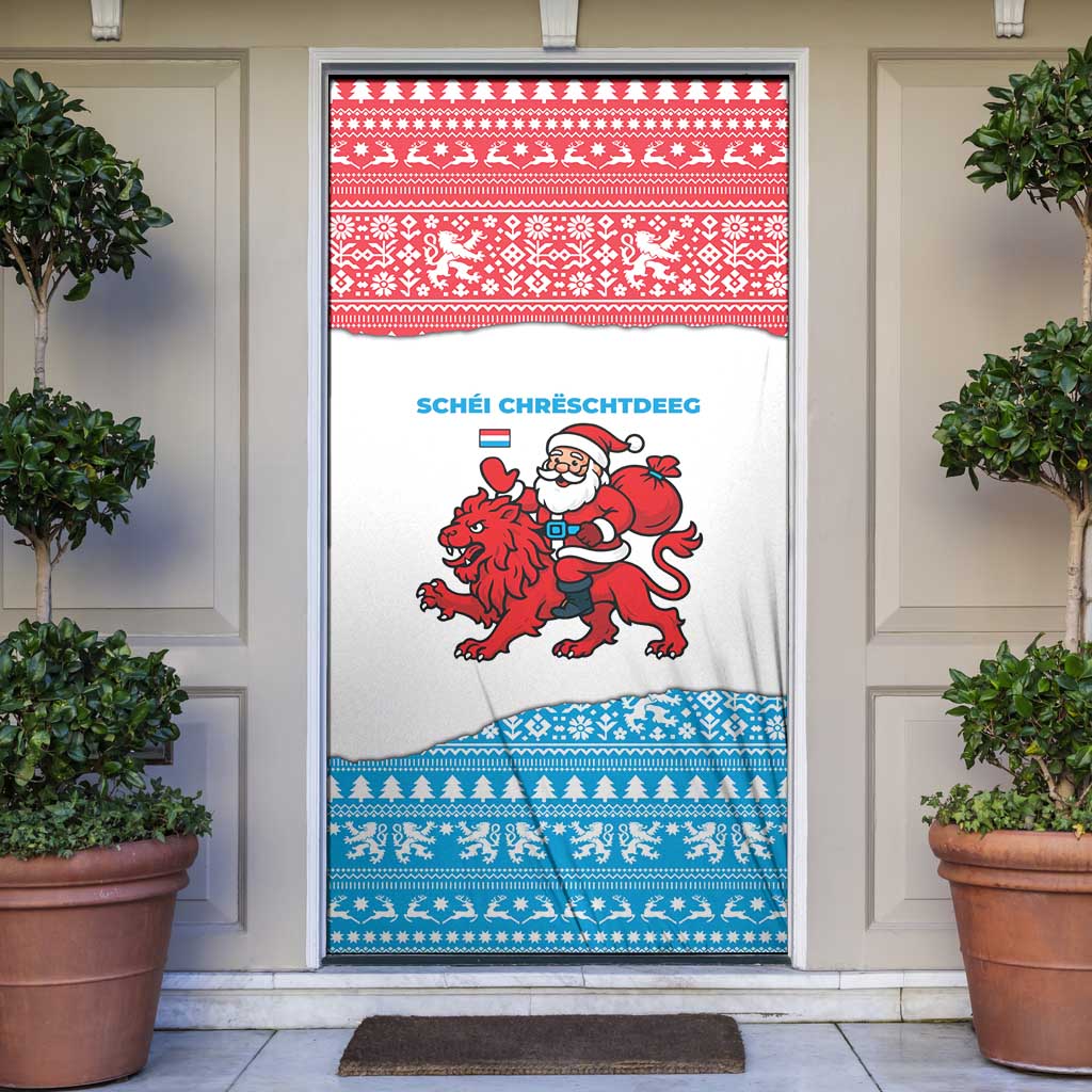 Luxembourg Christmas Door Cover with Santa Claus Red Lion Snowflake Pattern and National Flag Design - Wonder Print Shop