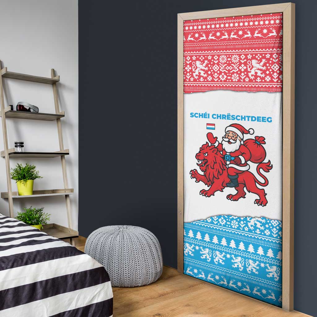 Luxembourg Christmas Door Cover with Santa Claus Red Lion Snowflake Pattern and National Flag Design - Wonder Print Shop