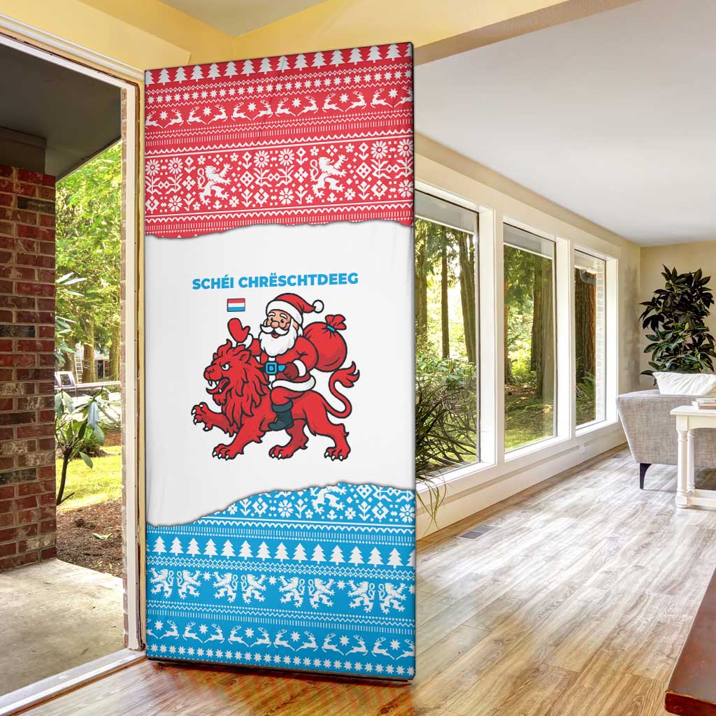 Luxembourg Christmas Door Cover with Santa Claus Red Lion Snowflake Pattern and National Flag Design - Wonder Print Shop