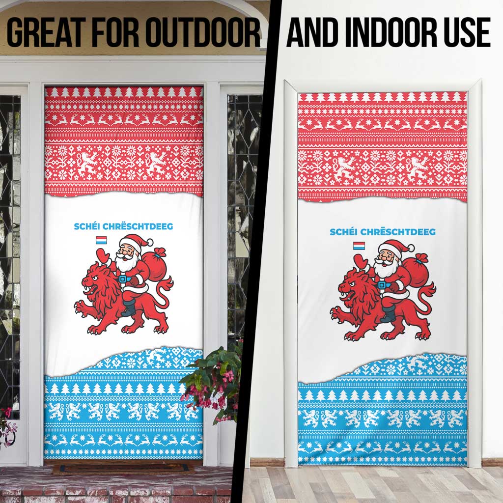 Luxembourg Christmas Door Cover with Santa Claus Red Lion Snowflake Pattern and National Flag Design - Wonder Print Shop