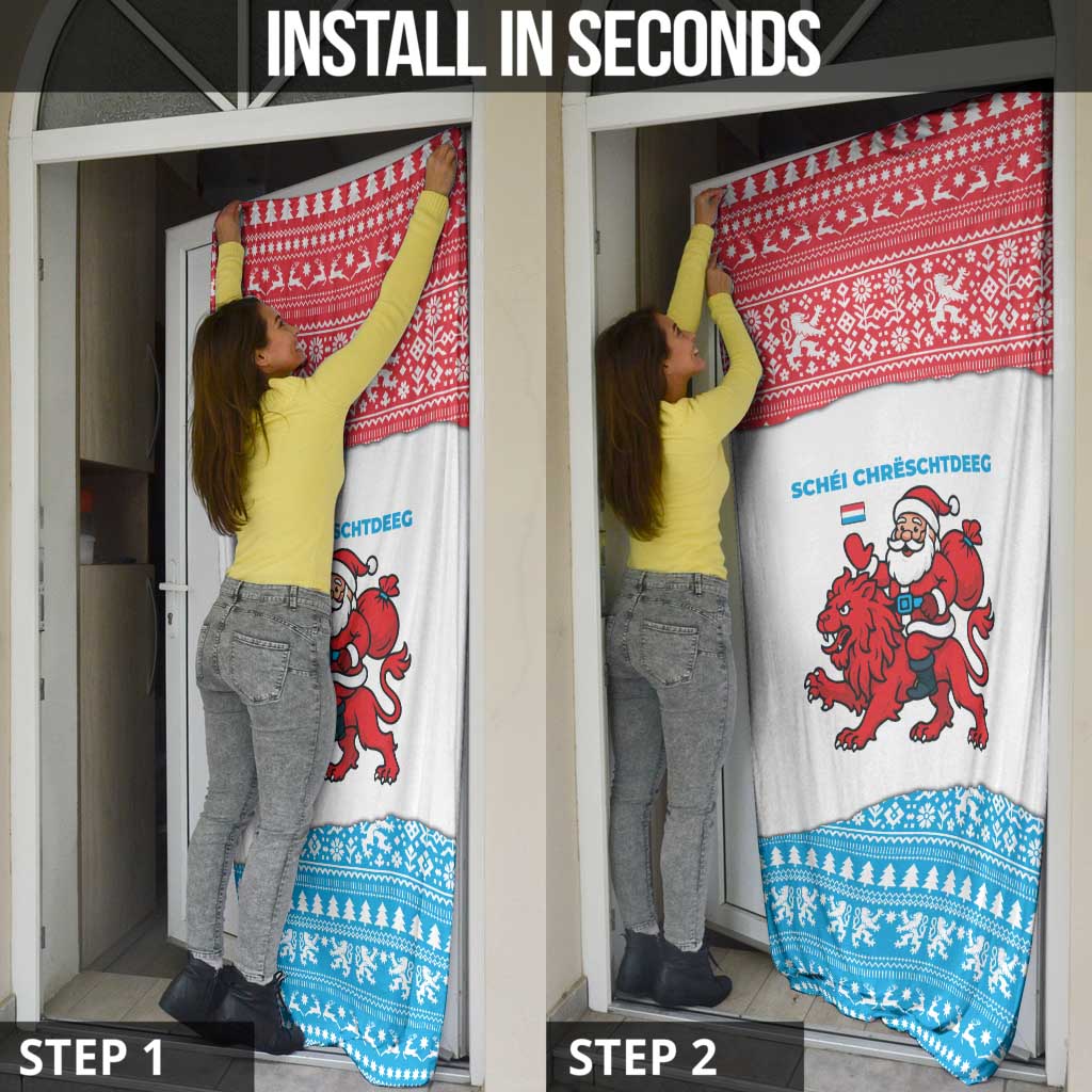 Luxembourg Christmas Door Cover with Santa Claus Red Lion Snowflake Pattern and National Flag Design - Wonder Print Shop