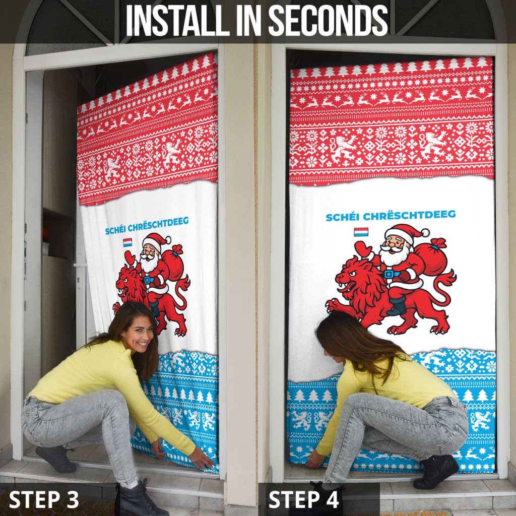 Luxembourg Christmas Door Cover with Santa Claus Red Lion Snowflake Pattern and National Flag Design - Wonder Print Shop