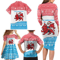 Luxembourg Christmas Family Matching Long Sleeve Bodycon Dress and Hawaiian Shirt with Santa Claus Red Lion Snowflake Pattern and National Flag Design - Wonder Print Shop