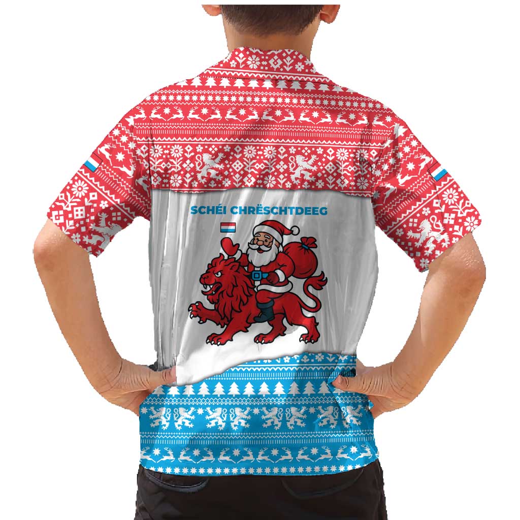 Luxembourg Christmas Family Matching Mermaid Dress and Hawaiian Shirt with Santa Claus Red Lion Snowflake Pattern and National Flag Design - Wonder Print Shop