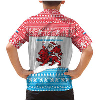 Luxembourg Christmas Family Matching Mermaid Dress and Hawaiian Shirt with Santa Claus Red Lion Snowflake Pattern and National Flag Design - Wonder Print Shop
