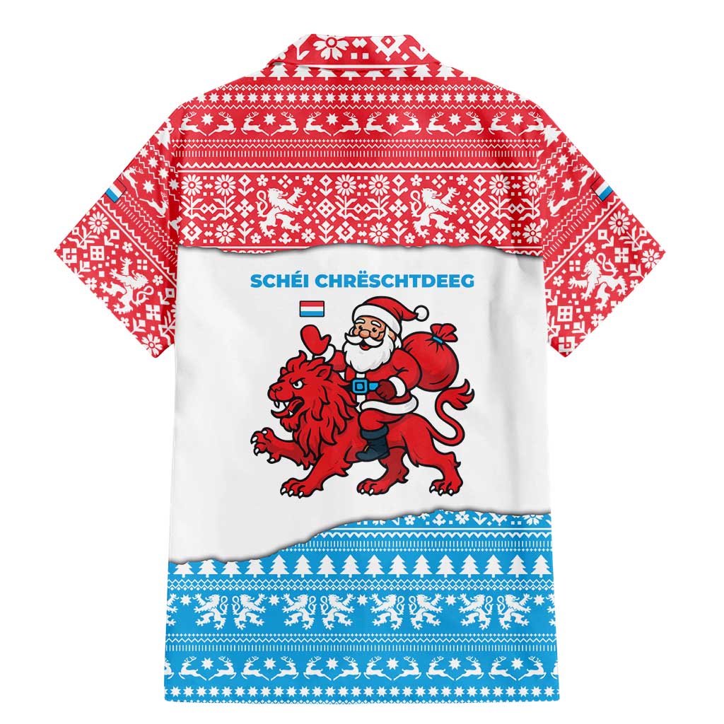 Luxembourg Christmas Family Matching Mermaid Dress and Hawaiian Shirt with Santa Claus Red Lion Snowflake Pattern and National Flag Design - Wonder Print Shop