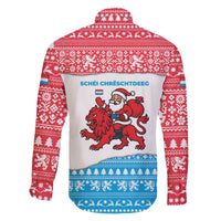 Luxembourg Christmas Family Matching Off The Shoulder Long Sleeve Dress and Hawaiian Shirt with Santa Claus Red Lion Snowflake Pattern and National Flag Design - Wonder Print Shop