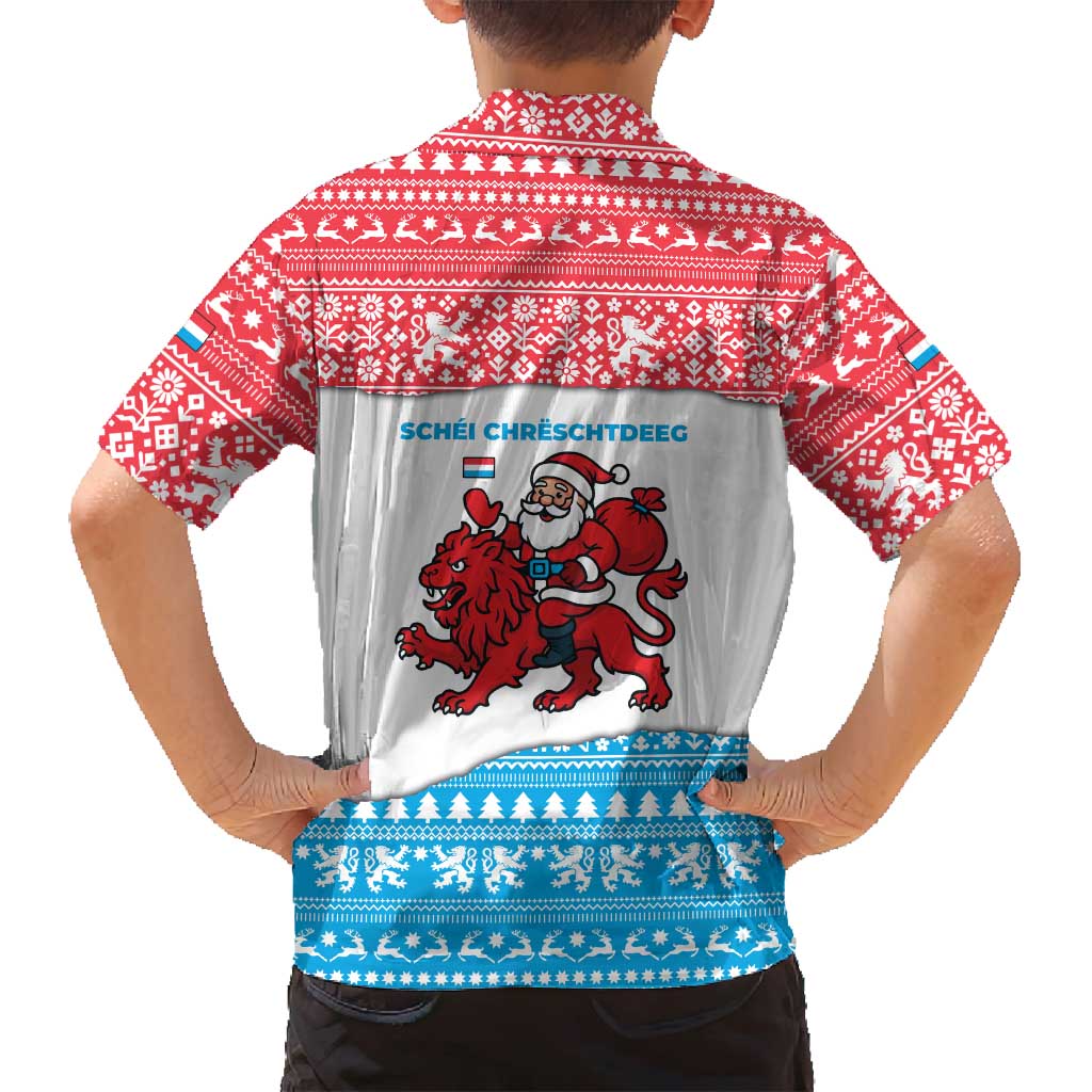 Luxembourg Christmas Family Matching Off Shoulder Maxi Dress and Hawaiian Shirt with Santa Claus Red Lion Snowflake Pattern and National Flag Design - Wonder Print Shop