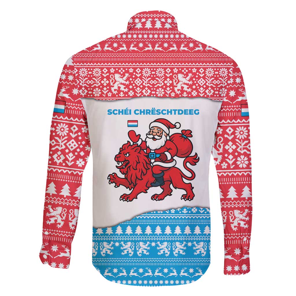Luxembourg Christmas Family Matching Off Shoulder Short Dress and Hawaiian Shirt with Santa Claus Red Lion Snowflake Pattern and National Flag Design - Wonder Print Shop