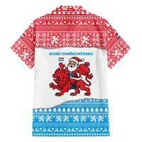 Luxembourg Christmas Family Matching Puletasi and Hawaiian Shirt with Santa Claus Red Lion Snowflake Pattern and National Flag Design - Wonder Print Shop