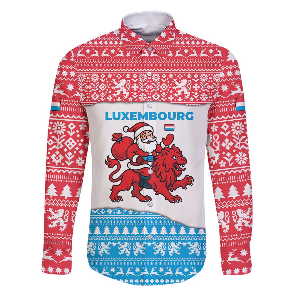 Luxembourg Christmas Family Matching Puletasi and Hawaiian Shirt with Santa Claus Red Lion Snowflake Pattern and National Flag Design - Wonder Print Shop