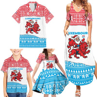 Luxembourg Christmas Family Matching Summer Maxi Dress and Hawaiian Shirt with Santa Claus Red Lion Snowflake Pattern and National Flag Design - Wonder Print Shop