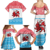 Luxembourg Christmas Family Matching Summer Maxi Dress and Hawaiian Shirt with Santa Claus Red Lion Snowflake Pattern and National Flag Design - Wonder Print Shop