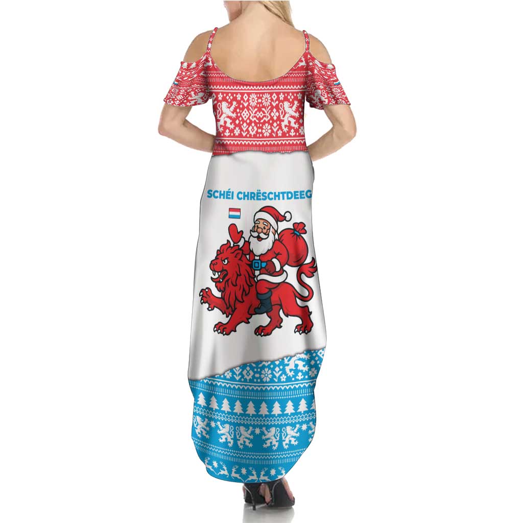 Luxembourg Christmas Family Matching Summer Maxi Dress and Hawaiian Shirt with Santa Claus Red Lion Snowflake Pattern and National Flag Design - Wonder Print Shop