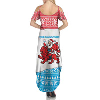 Luxembourg Christmas Family Matching Summer Maxi Dress and Hawaiian Shirt with Santa Claus Red Lion Snowflake Pattern and National Flag Design - Wonder Print Shop
