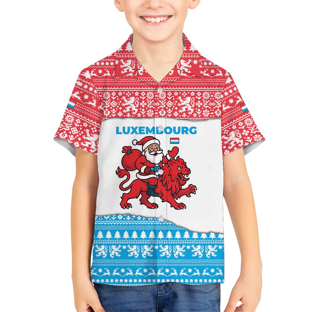 Luxembourg Christmas Family Matching Summer Maxi Dress and Hawaiian Shirt with Santa Claus Red Lion Snowflake Pattern and National Flag Design - Wonder Print Shop