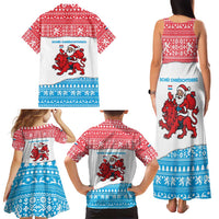 Luxembourg Christmas Family Matching Tank Maxi Dress and Hawaiian Shirt with Santa Claus Red Lion Snowflake Pattern and National Flag Design - Wonder Print Shop