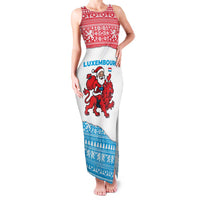 Luxembourg Christmas Family Matching Tank Maxi Dress and Hawaiian Shirt with Santa Claus Red Lion Snowflake Pattern and National Flag Design - Wonder Print Shop