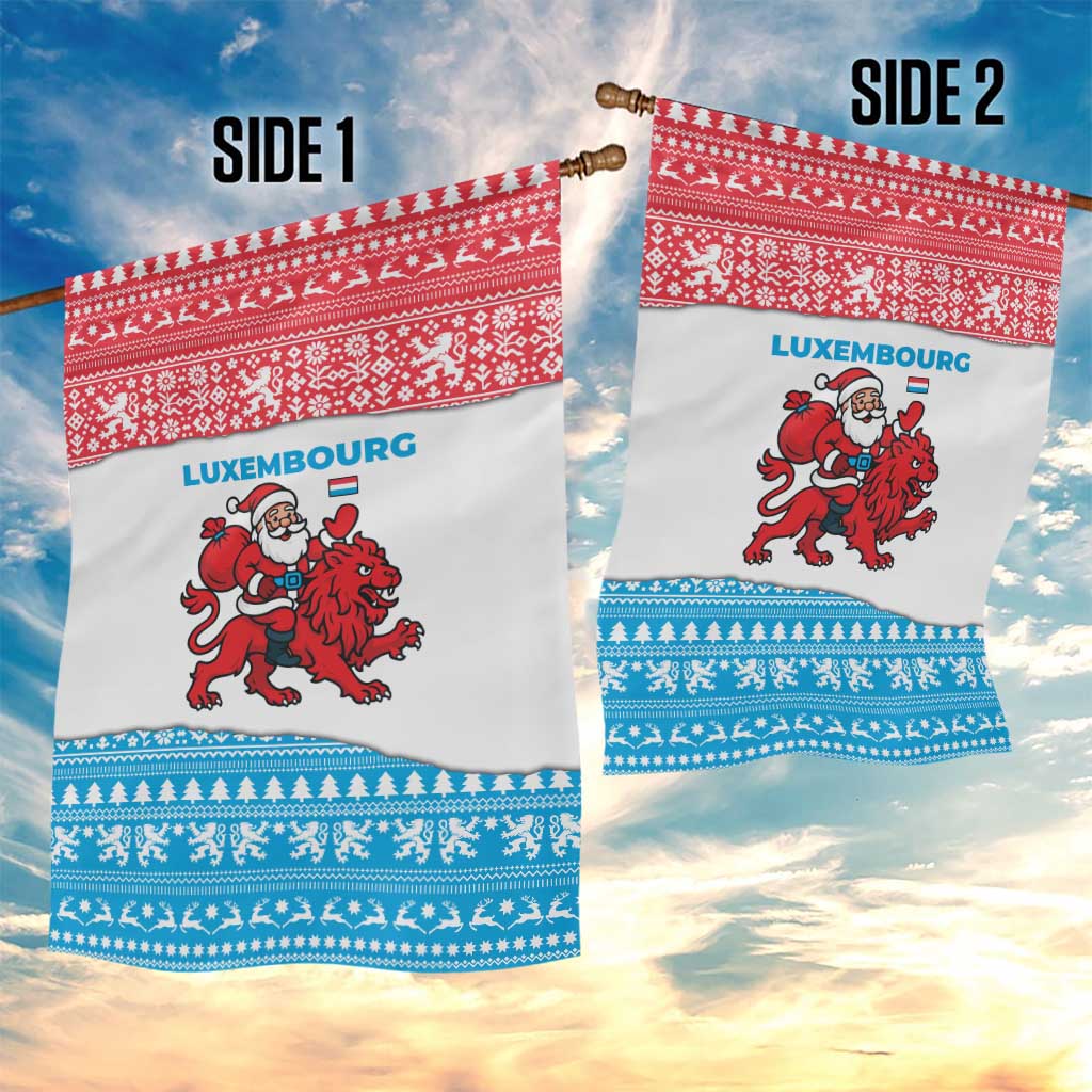 Luxembourg Christmas Garden Flag with Santa Claus Red Lion Snowflake Pattern and National Flag Design - Wonder Print Shop