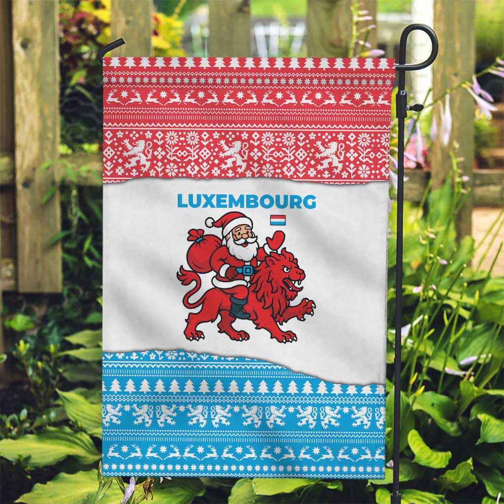Luxembourg Christmas Garden Flag with Santa Claus Red Lion Snowflake Pattern and National Flag Design - Wonder Print Shop