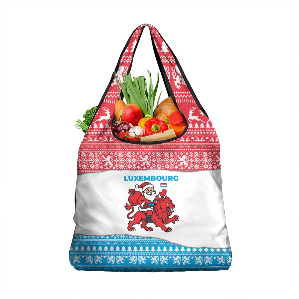 Luxembourg Christmas Grocery Bag with Santa Claus Red Lion Snowflake Pattern and National Flag Design - Wonder Print Shop