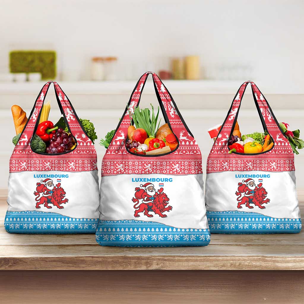 Luxembourg Christmas Grocery Bag with Santa Claus Red Lion Snowflake Pattern and National Flag Design - Wonder Print Shop