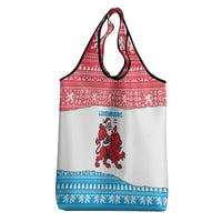 Luxembourg Christmas Grocery Bag with Santa Claus Red Lion Snowflake Pattern and National Flag Design - Wonder Print Shop