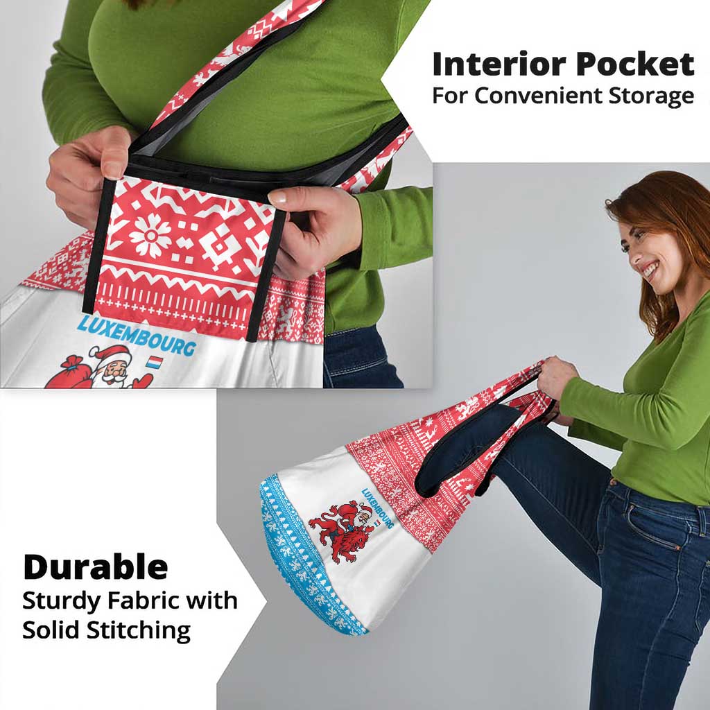 Luxembourg Christmas Grocery Bag with Santa Claus Red Lion Snowflake Pattern and National Flag Design - Wonder Print Shop