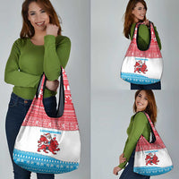 Luxembourg Christmas Grocery Bag with Santa Claus Red Lion Snowflake Pattern and National Flag Design - Wonder Print Shop