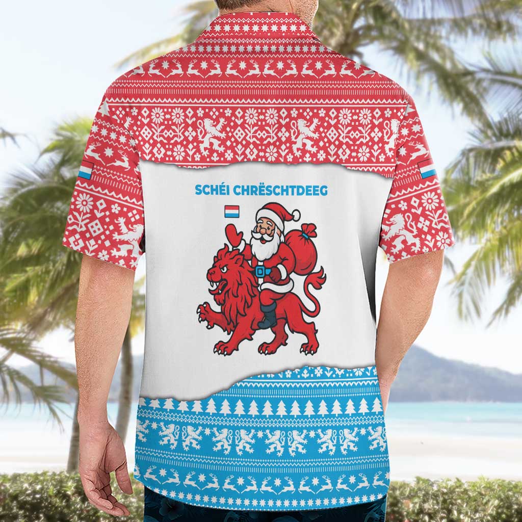 Luxembourg Christmas Hawaiian Shirt with Santa Claus Red Lion Snowflake Pattern and National Flag Design - Wonder Print Shop