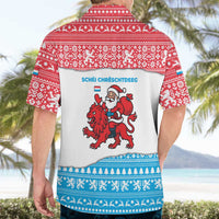 Luxembourg Christmas Hawaiian Shirt with Santa Claus Red Lion Snowflake Pattern and National Flag Design - Wonder Print Shop
