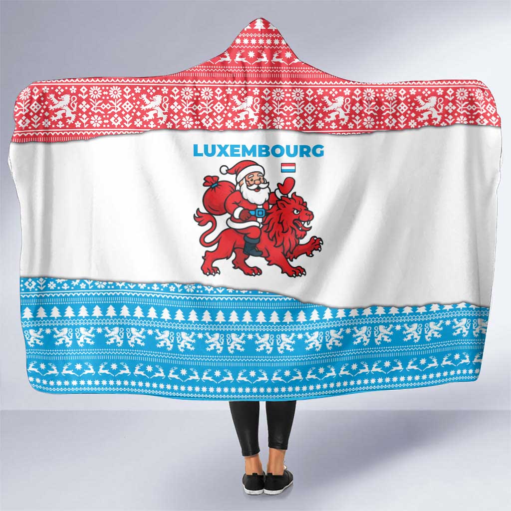 Luxembourg Christmas Hooded Blanket with Santa Claus Red Lion Snowflake Pattern and National Flag Design - Wonder Print Shop