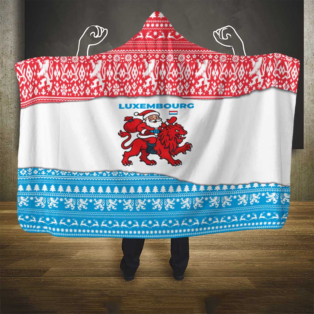 Luxembourg Christmas Hooded Blanket with Santa Claus Red Lion Snowflake Pattern and National Flag Design - Wonder Print Shop