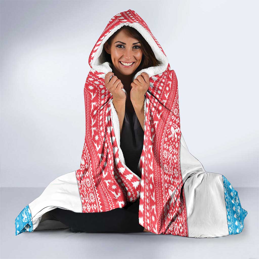 Luxembourg Christmas Hooded Blanket with Santa Claus Red Lion Snowflake Pattern and National Flag Design - Wonder Print Shop