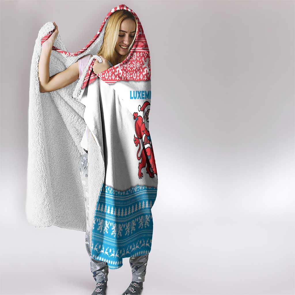 Luxembourg Christmas Hooded Blanket with Santa Claus Red Lion Snowflake Pattern and National Flag Design - Wonder Print Shop