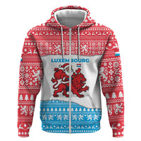 Luxembourg Christmas Hoodie with Santa Claus Red Lion Snowflake Pattern and National Flag Design - Wonder Print Shop
