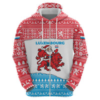 Luxembourg Christmas Hoodie with Santa Claus Red Lion Snowflake Pattern and National Flag Design - Wonder Print Shop
