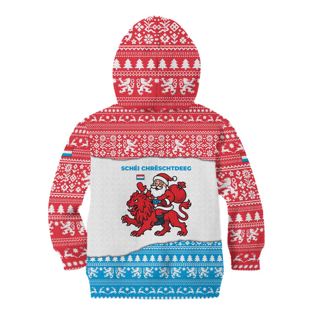 Luxembourg Christmas Kid Hoodie with Santa Claus Red Lion Snowflake Pattern and National Flag Design - Wonder Print Shop